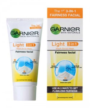 Garnier Light - 3 in 1 Fairness Facial Wash, Scrub & Mask 50 ml Pack